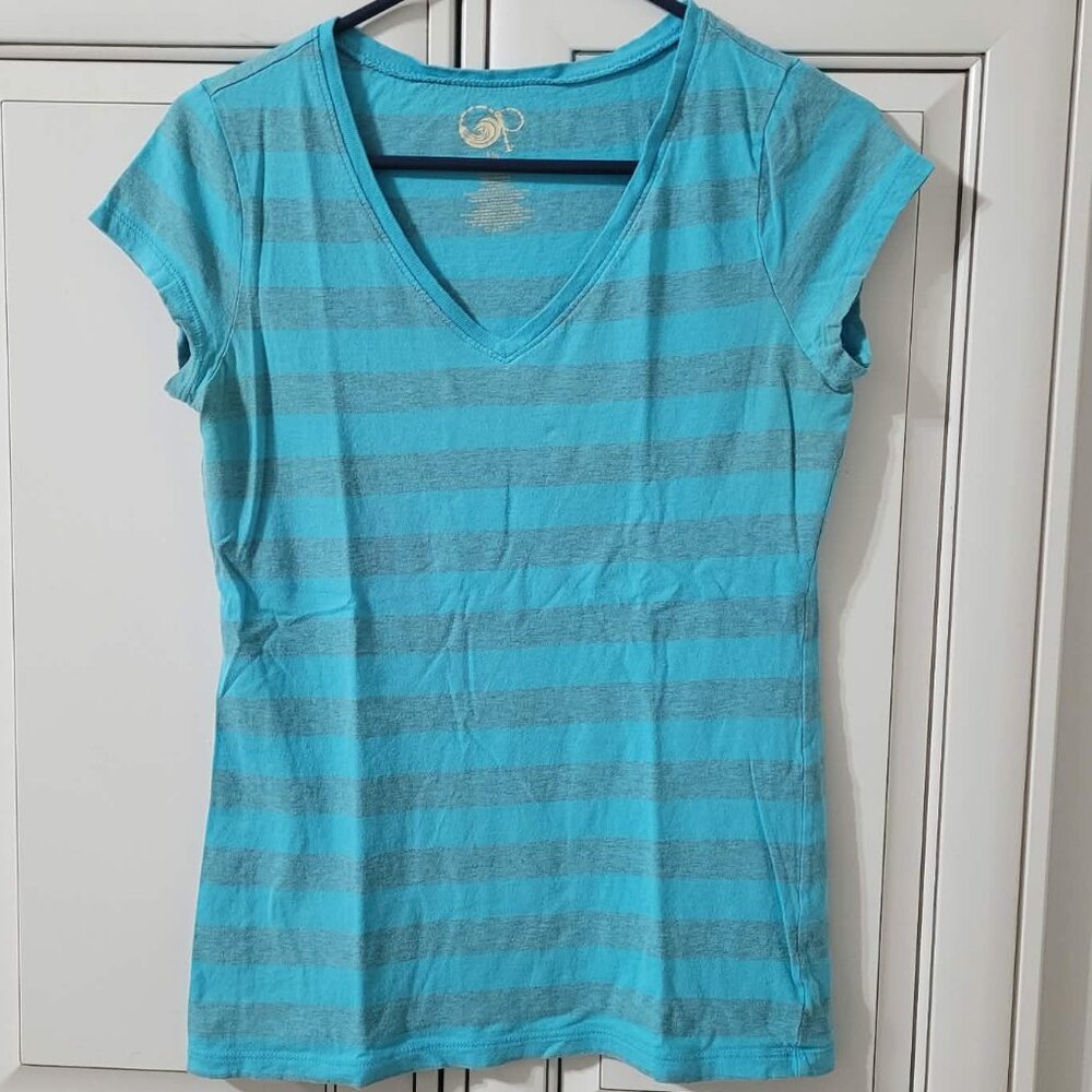 OP Ocean Pacific Top Teal Gray Stripe